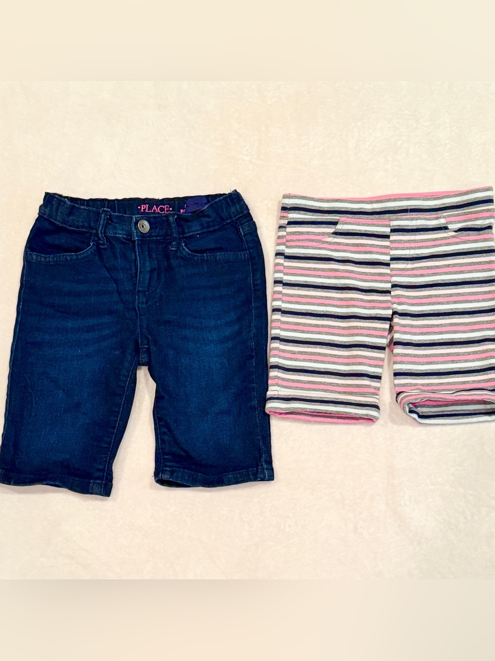 6 girls shorts bundle: Adjustable Denim Shorts & Striped cotton Short